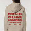 beiger Streetwear Hoodie Friends become Enemies Backprint