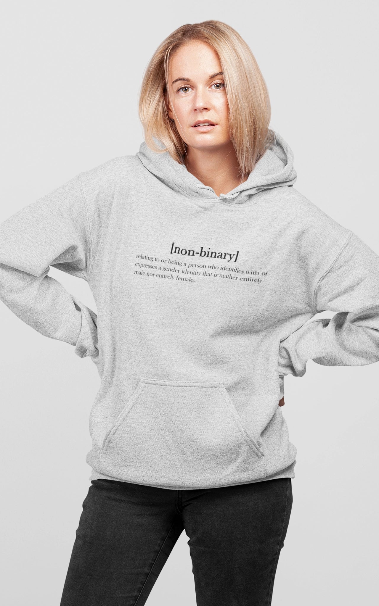 Premium Organic Hoodie non-binary definition grau meliert