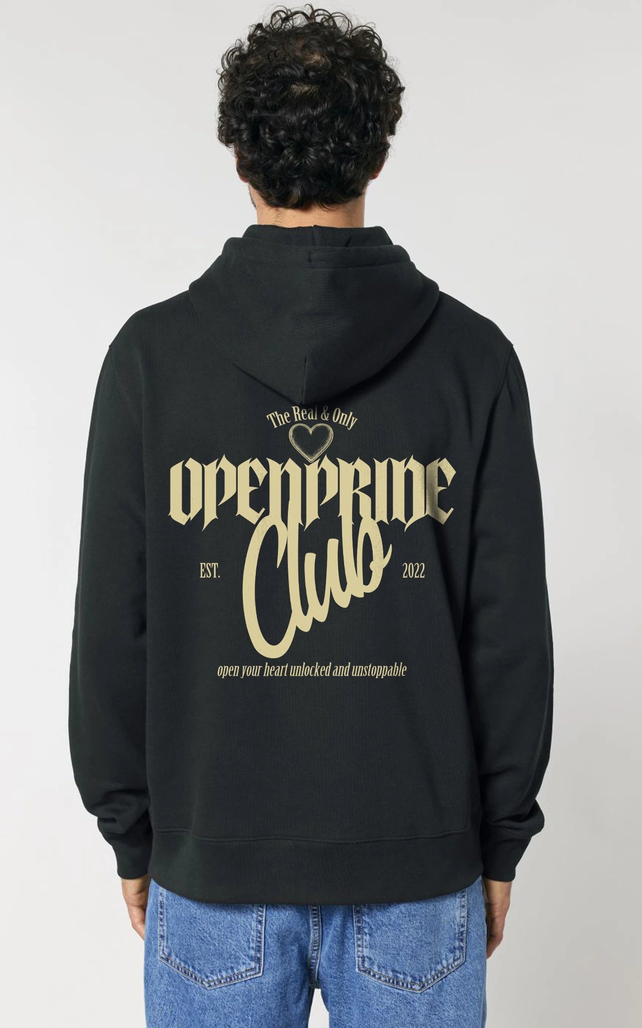 schwarzer Statement Hoodie Open Pride Club Hoodie, Premium Kapuzenpullover Rückansicht