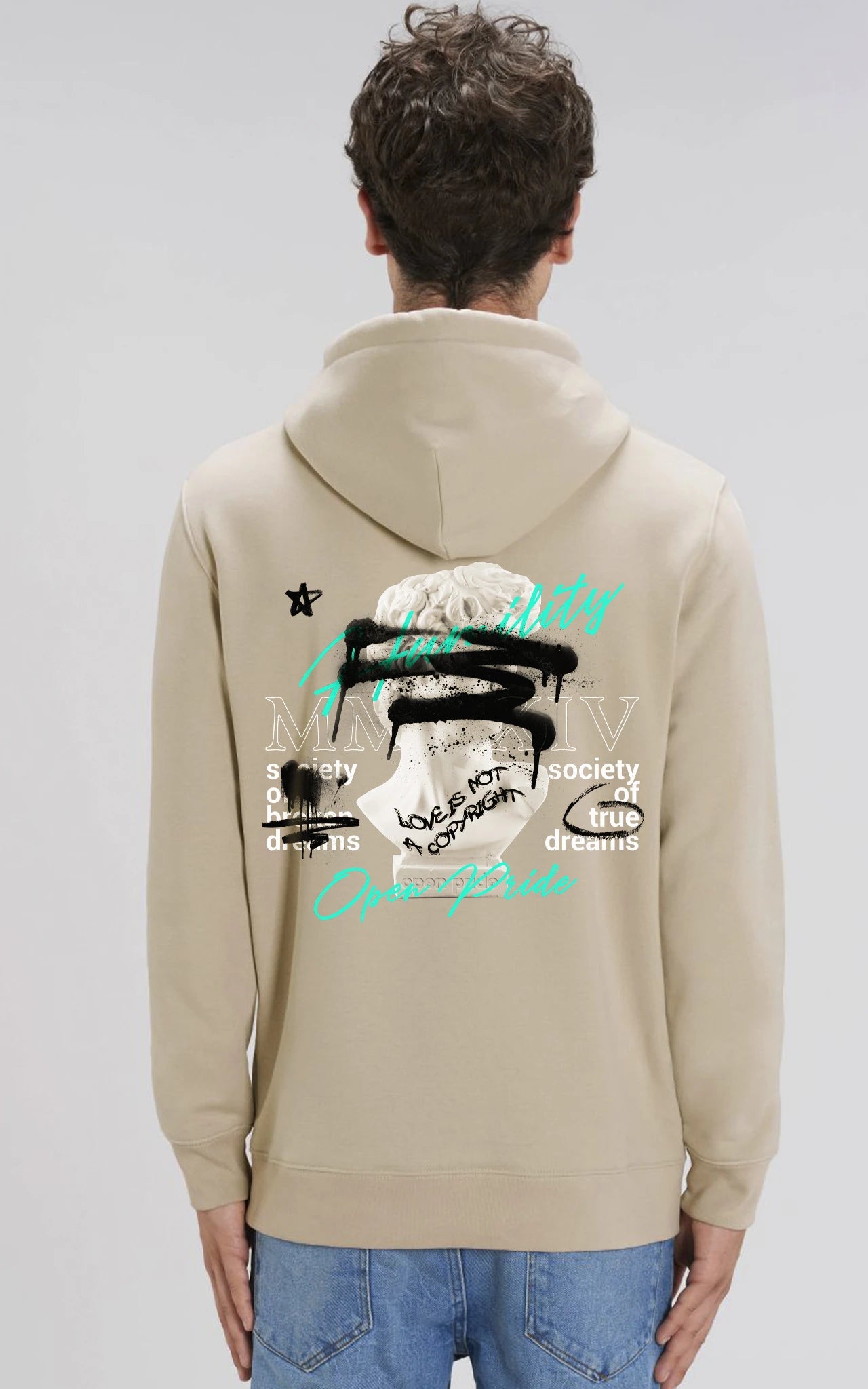 pinker True Dreams Organic Hoodie Genderneutraler Streetwear Style  Graffiti Design beige