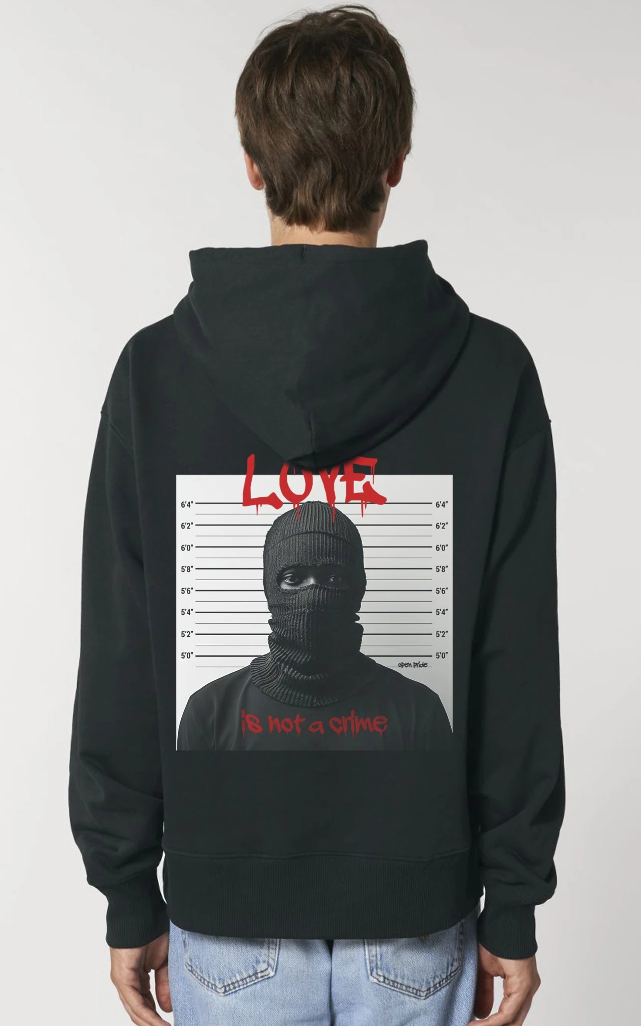 Love is not a crime Oversized Hoodie Mann mit Balaclava Sturmhaube schwarz