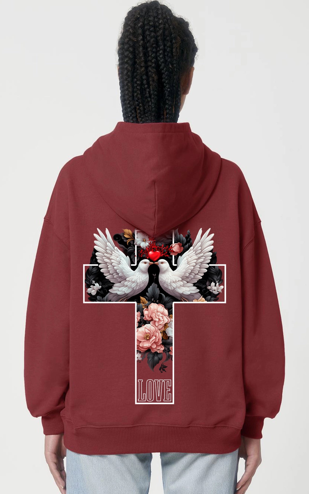 Oversized Organic Hoodie Love Cross rot