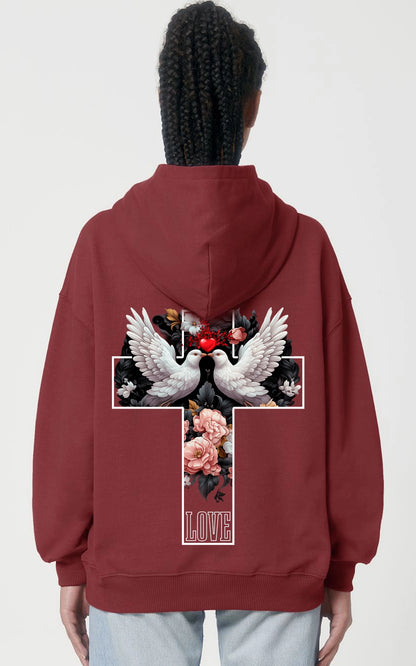 Oversized Organic Hoodie Love Cross rot