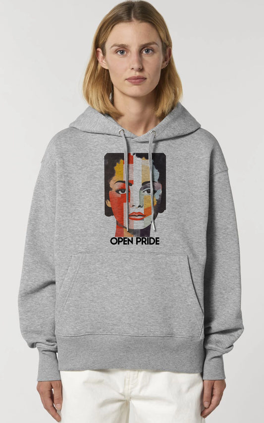 Premium Organic Hoodie Pride Face grau meliert