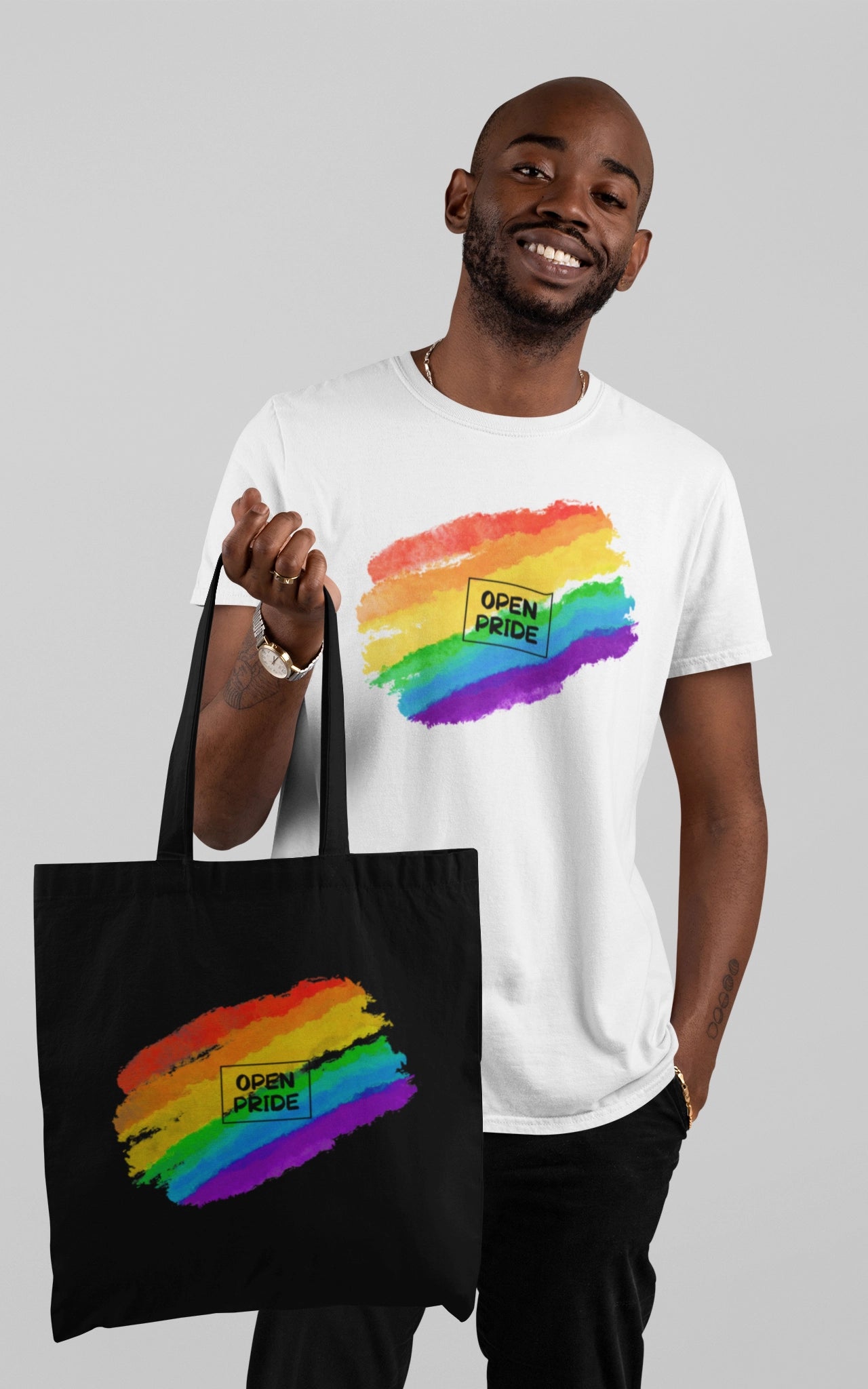 schwarzer Jutebeutel Open Pride Regenbogen 100% Bio-Baumwolle Baumwolltasche