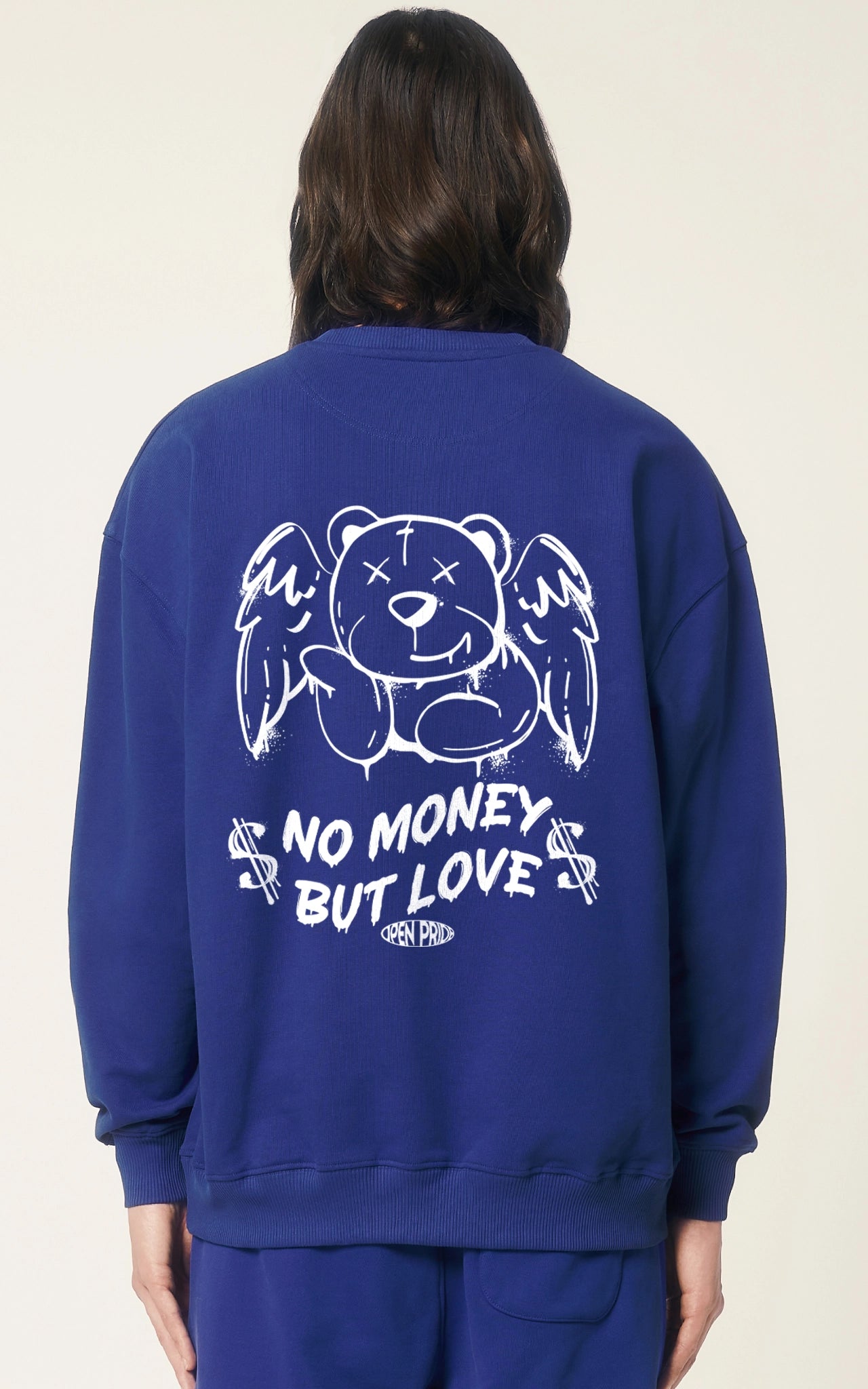 Oversized Crewneck Sweatshirt No Money but Love blau