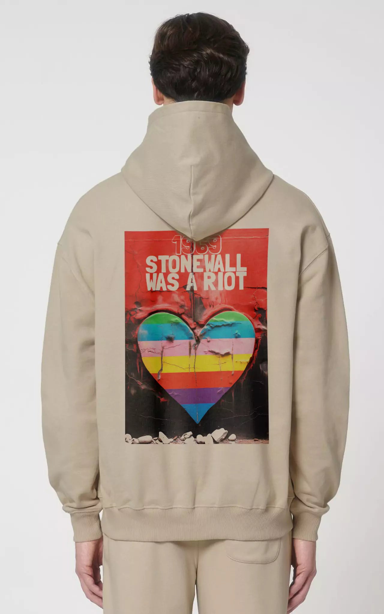 beiger Oversized Pride Hoodie 1969 Stonewall was a Riot LGBT