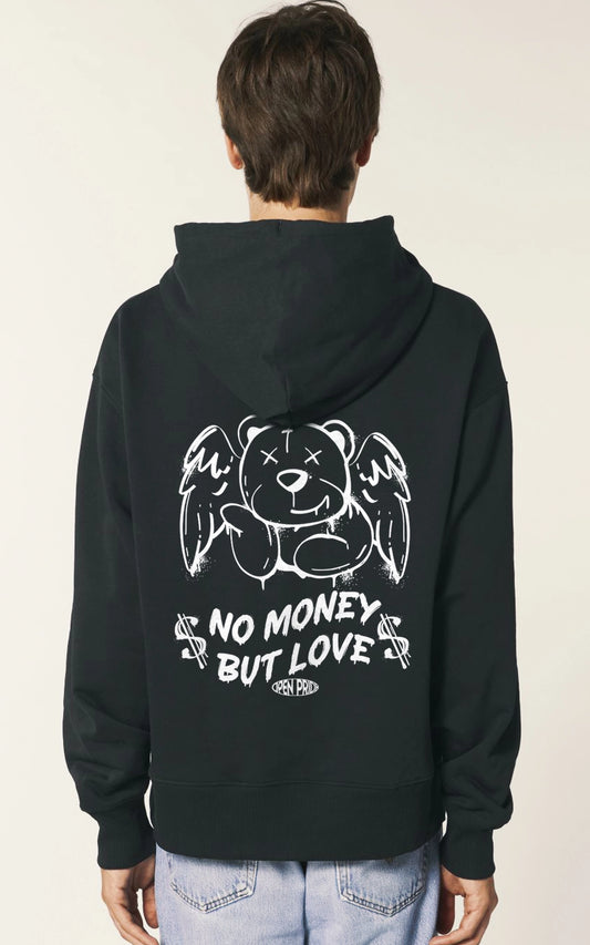 schwarzer Oversized Hoodie No Money but Love Graffiti Look