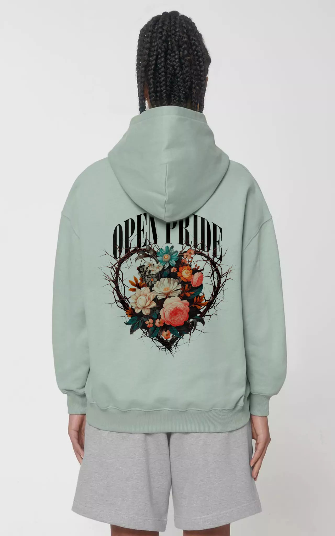 Premium Organic Oversized Pride Hoodie Rosary Heart  aloe