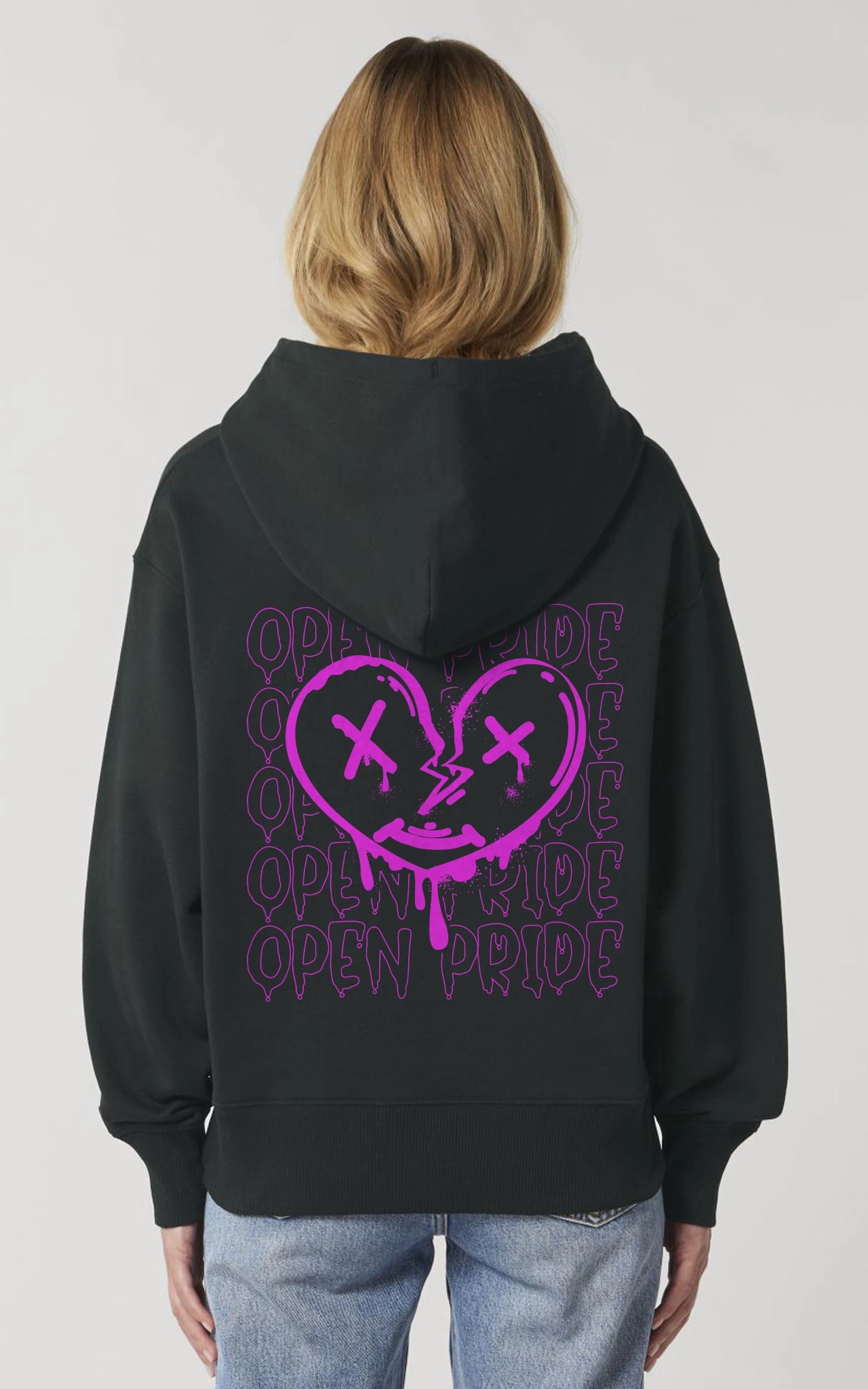 schwarzer Urban Heart Hoodie Rückansicht mit Graffiti Herz