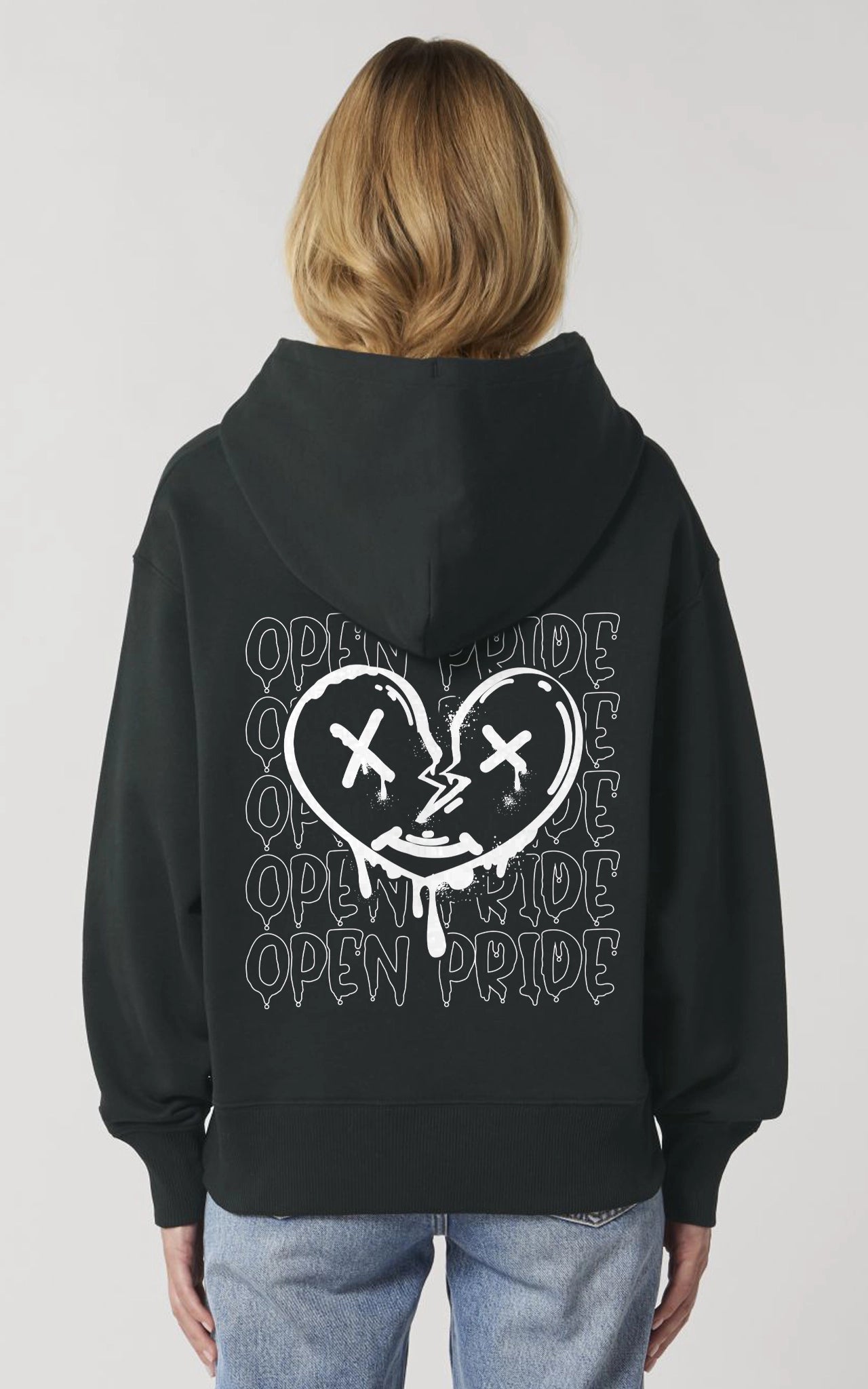 schwarzer Urban Heart Oversized Hoodie - Street Art Graffiti Design