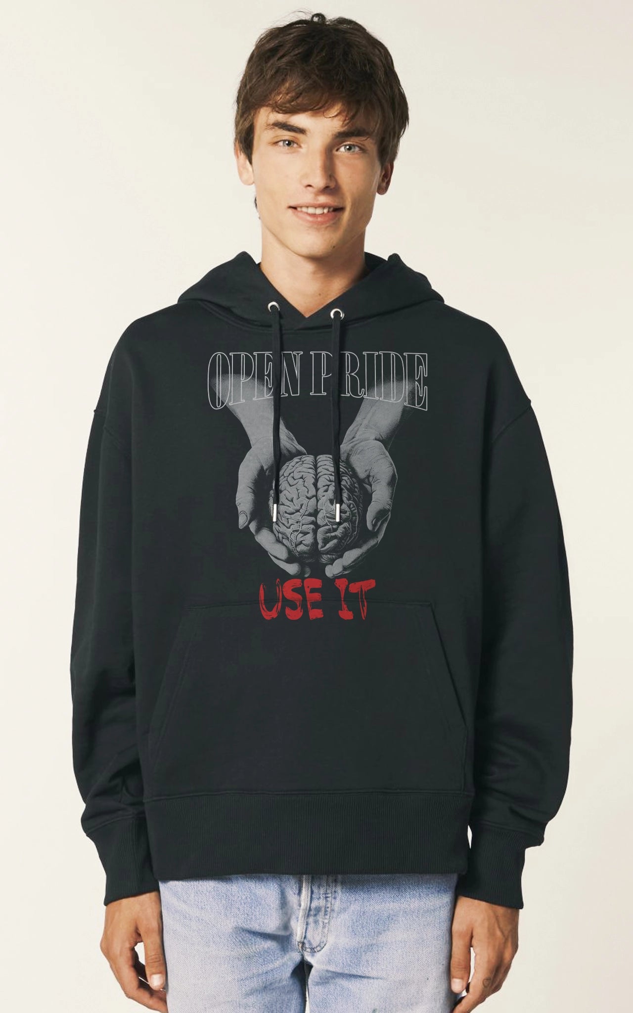 Please use it - schwarzer Oversized Hoodie Use your Brain