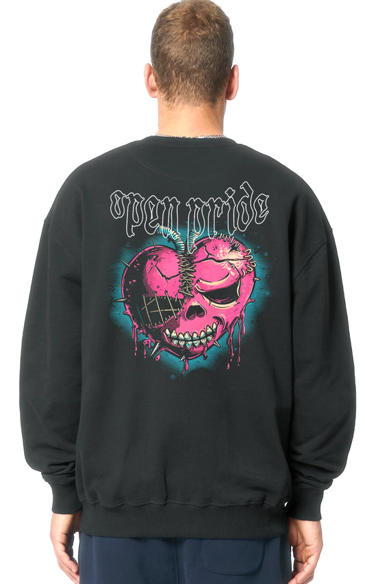 schwarzes Urban Style Sweatshirt - Backprint Broken Heart