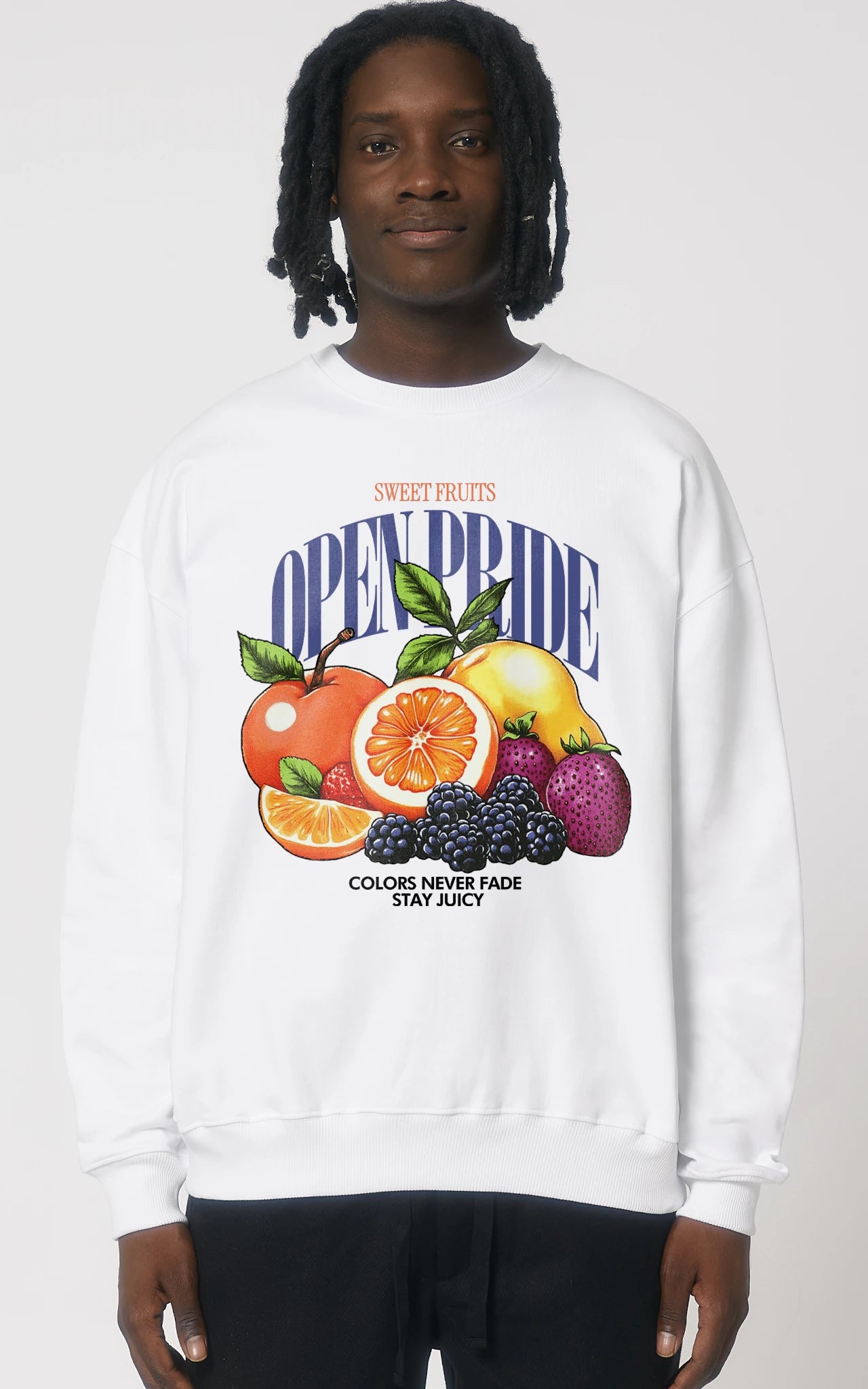 Weißes Premium Oversized Sweatshirt mit Fruit Print