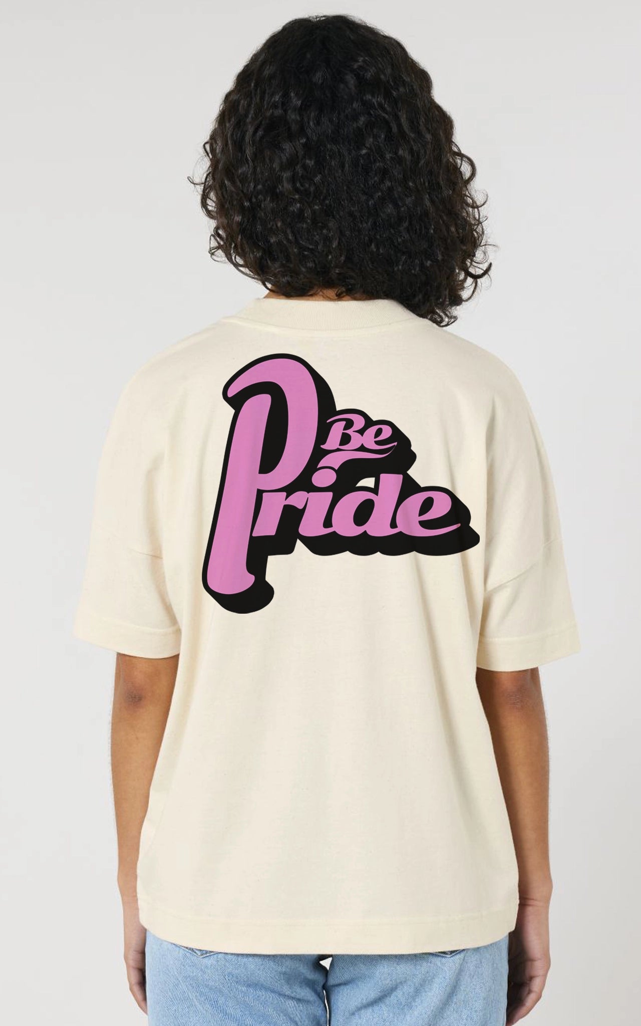 beiges organic Oversized T-Shirt Be Pride - Großer Backprint