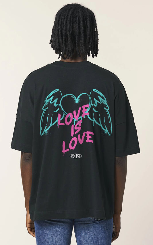 Love is Love: Schwarzes Oversized T-Shirt im Graffiti-Look