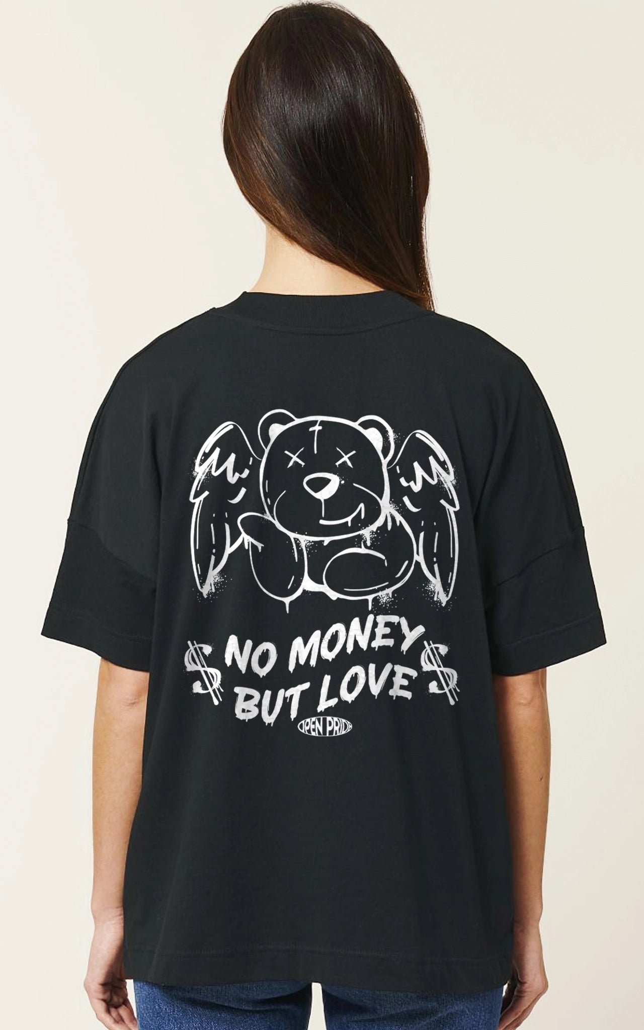 schwarzes Oversized T-Shirt No Money but Love Graffiti Style