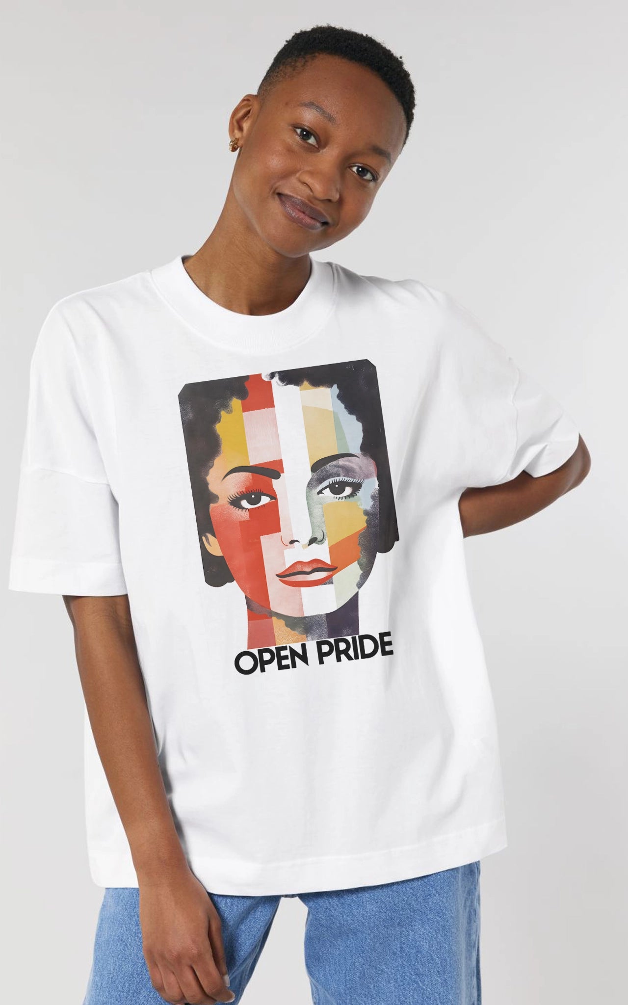 weißes organic Oversized T-Shirt Pride Face