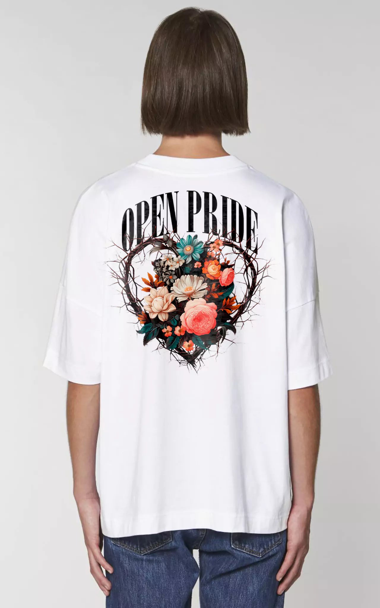 weißes Organic Oversized T-Shirt Rosary Heart