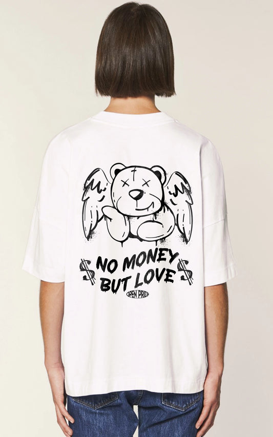 Statement Shirt No Money but Love Weißes Oversized T-Shirt Graffiti Style