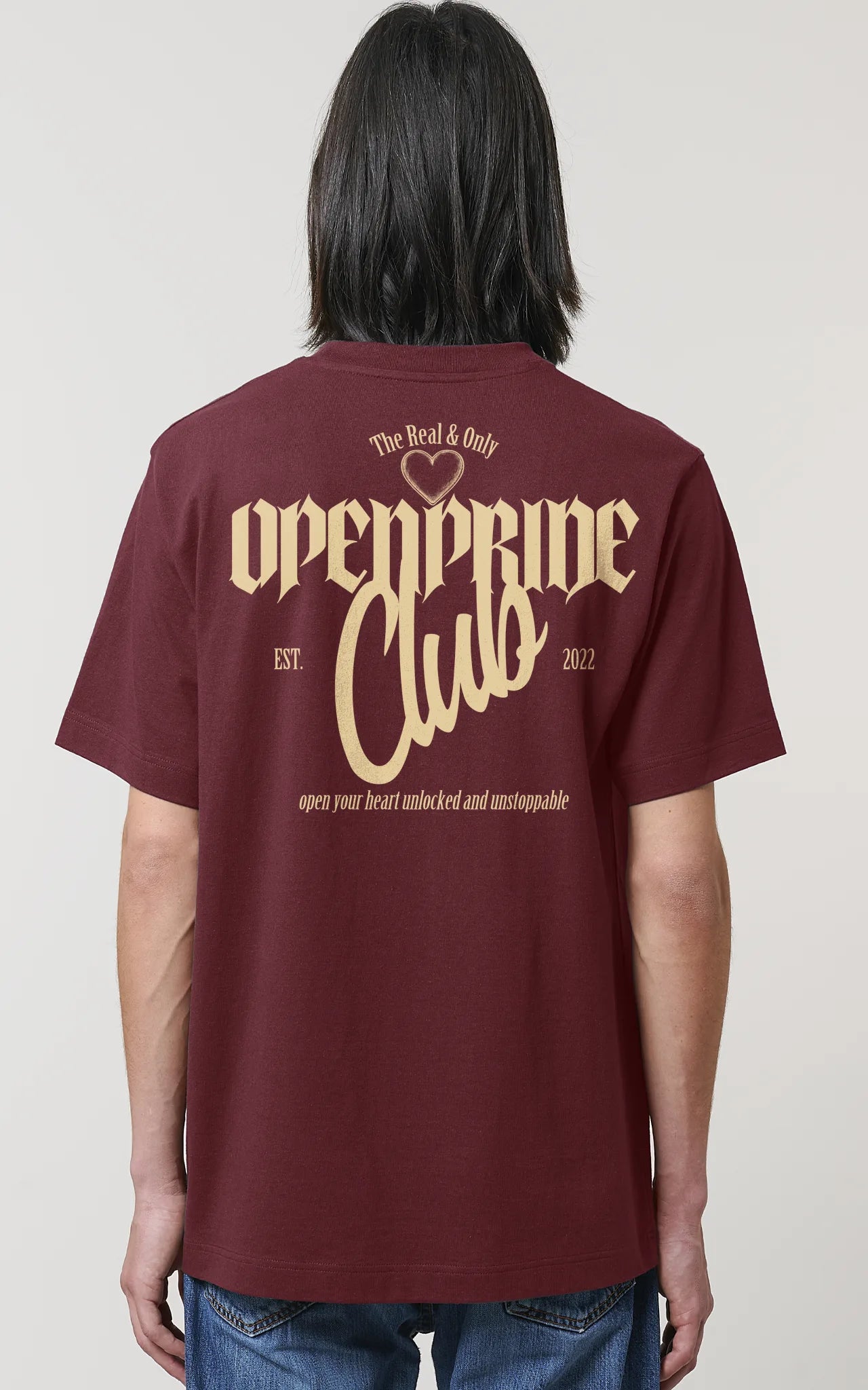 Streetwear Premium T-Shirt Open Pride Club in Burgunderrot