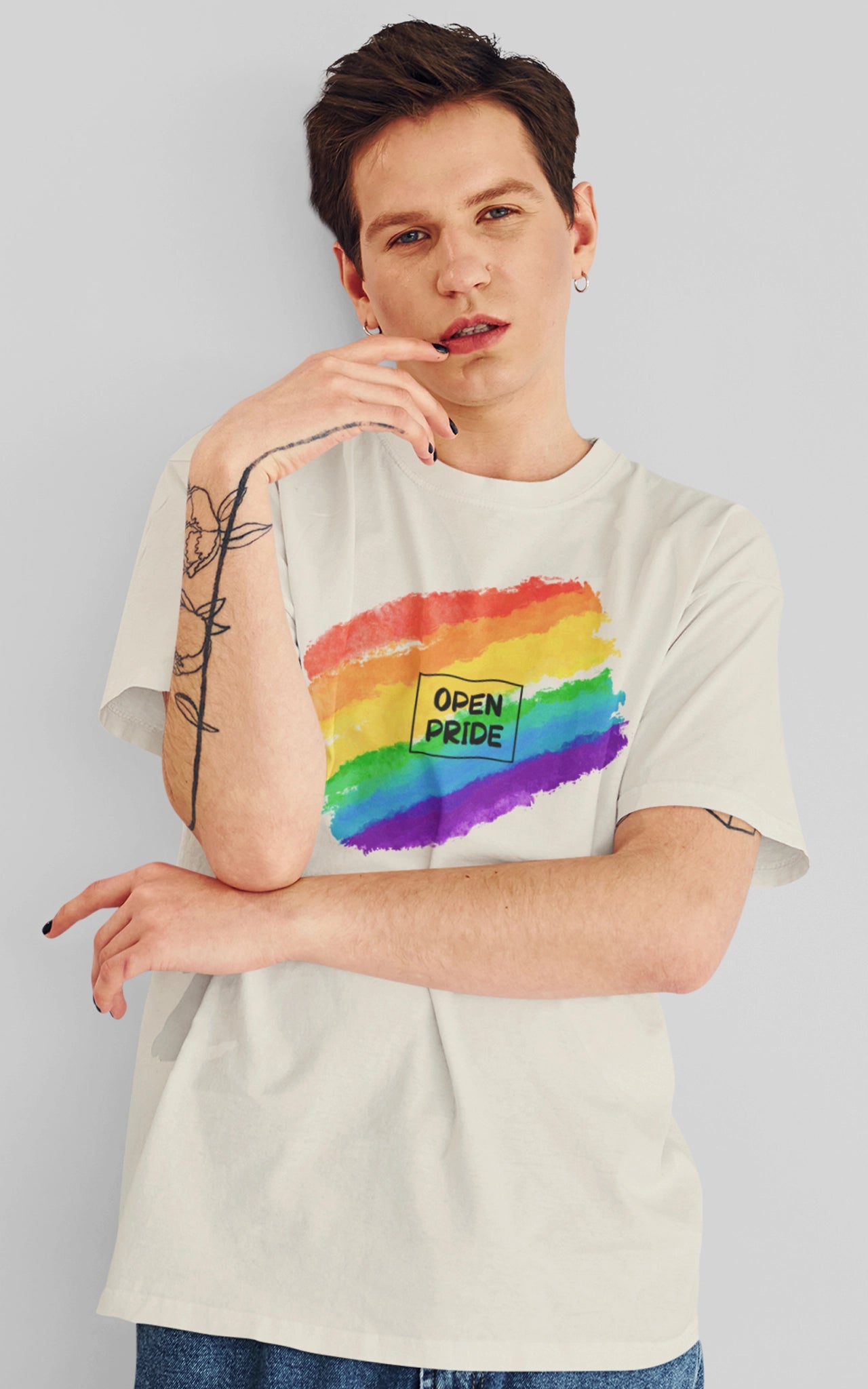 beiges Basic Organic T-Shirt Pride Rainbow - Watercolor Regenbogen