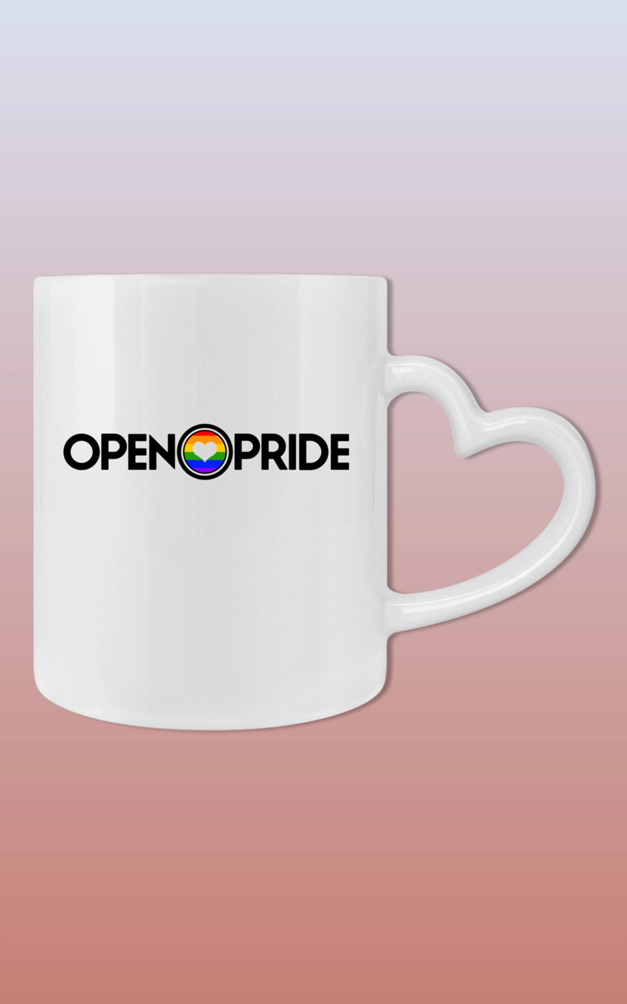 weiße Keramik-Tasse mit Herzhenkel OPEN PRIDE