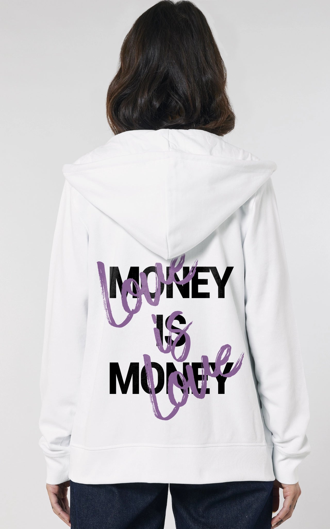 Sweatjacke Money is Money, Love is Love Zip Hoodie in Weiß