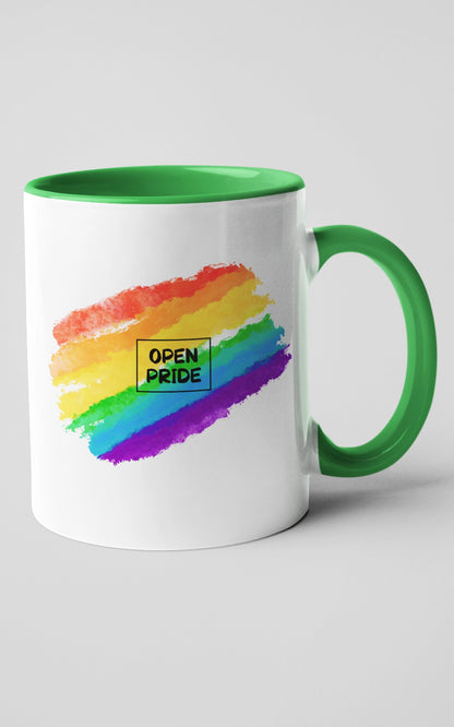 Zweifarbige Tasse OPEN PRIDE Regenbogen