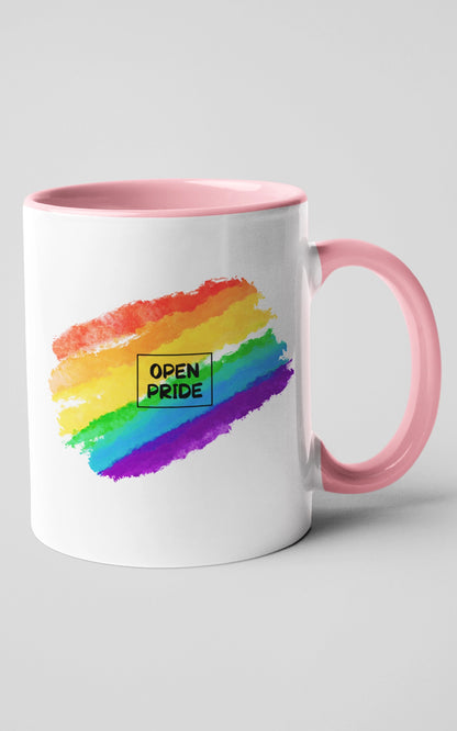 Zweifarbige Tasse OPEN PRIDE Regenbogen